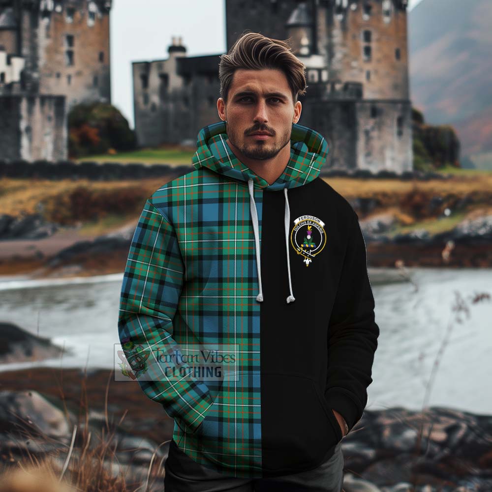 Tartan Vibes Clothing Ferguson (Fergusson) Tartan Cotton Hoodie with Family Crest and Half Of Me Style