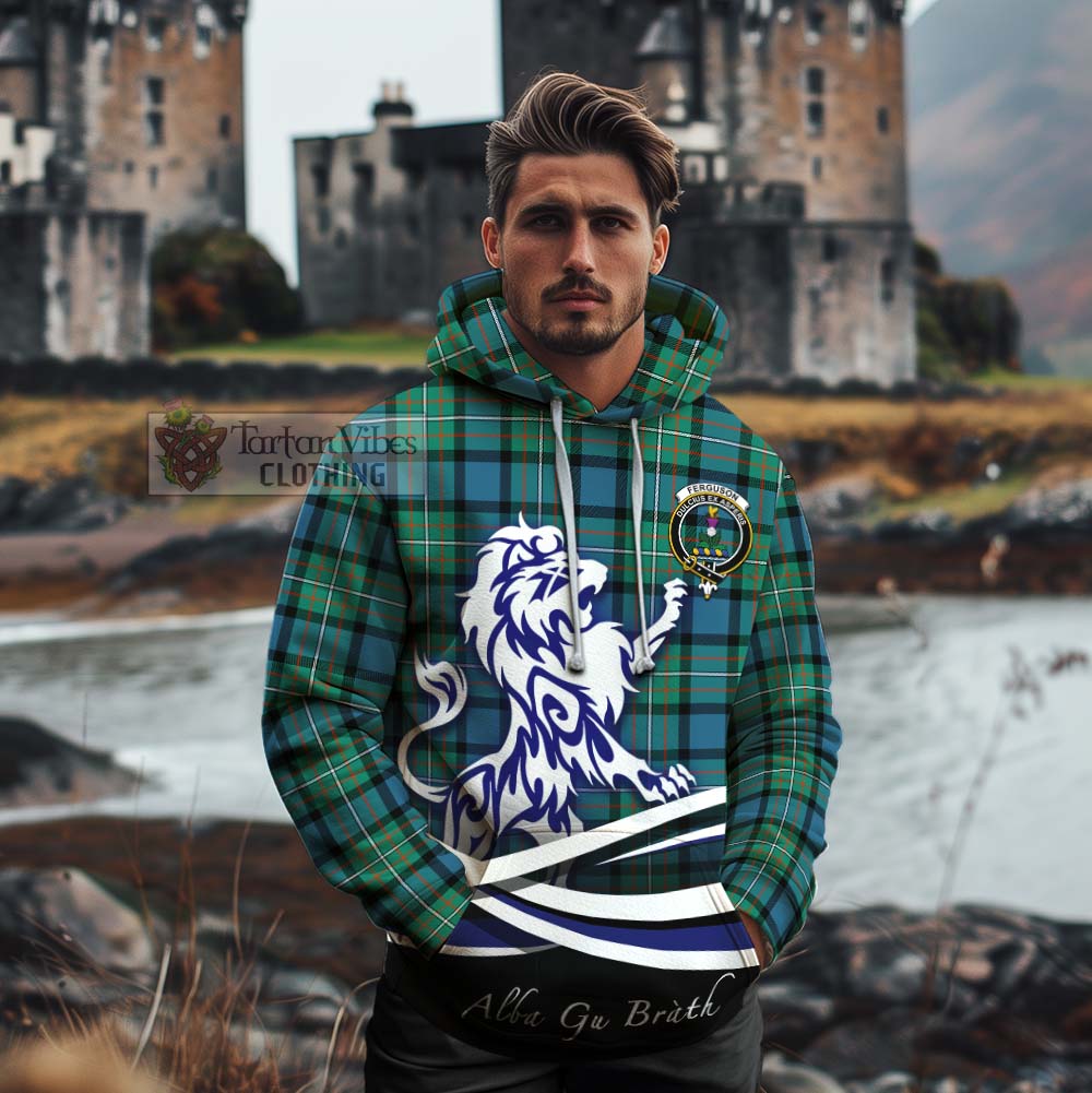 Tartan Vibes Clothing Ferguson (Fergusson) Tartan Cotton Hoodie with Alba Gu Brath Regal Lion Emblem