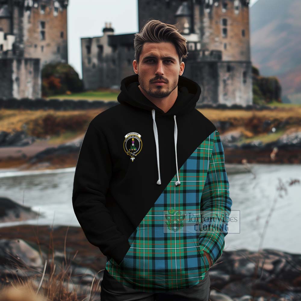 Tartan Vibes Clothing Ferguson (Fergusson) Tartan Cotton Hoodie with Family Crest and Military Logo Style