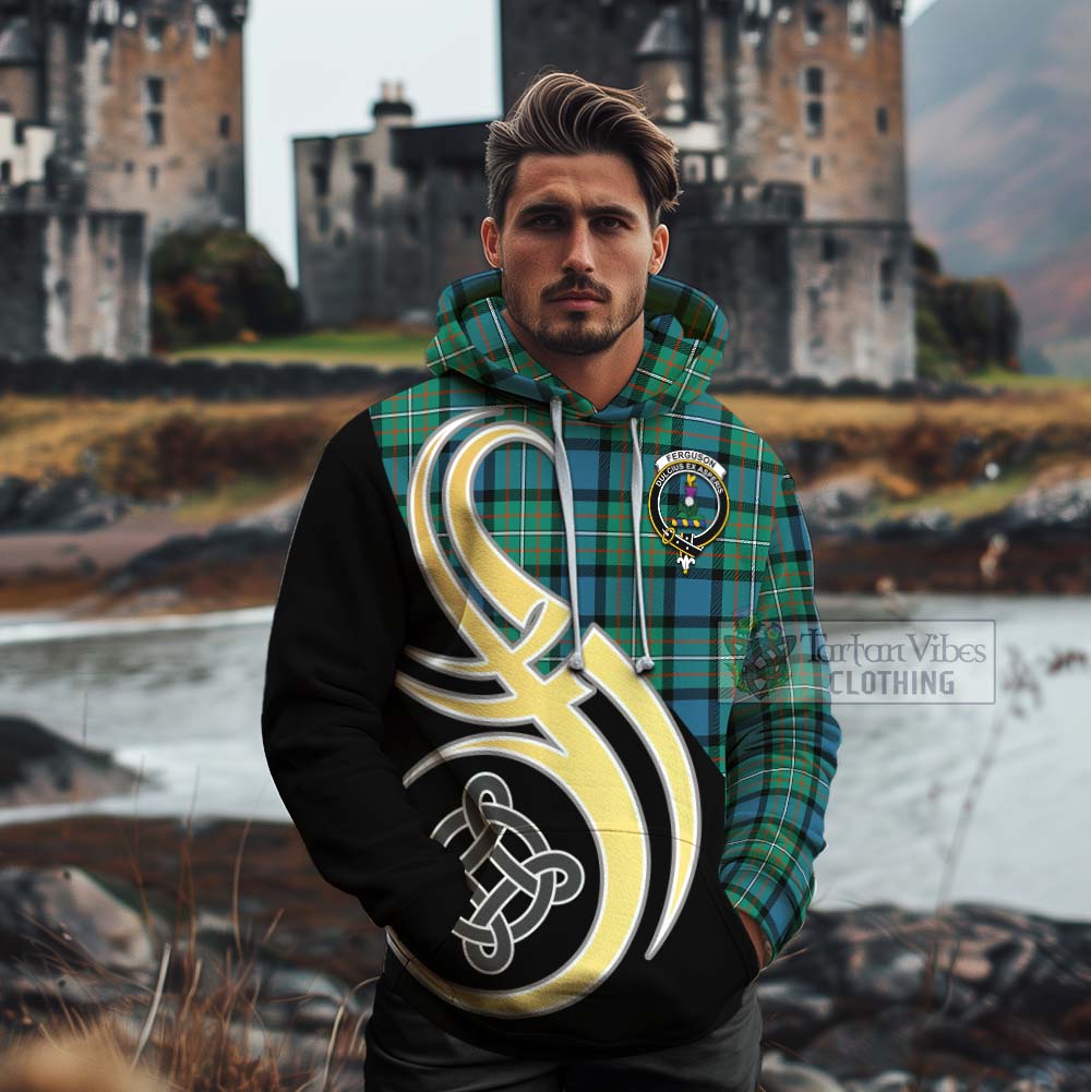 Tartan Vibes Clothing Ferguson (Fergusson) Tartan Cotton Hoodie with Family Crest and Celtic Symbol Style