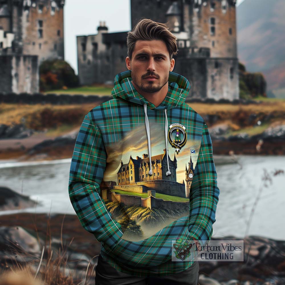 Ferguson (Fergusson) Tartan Family Crest Cotton Hoodie with Scottish Ancient Castle Style - Tartan Vibes Clothing