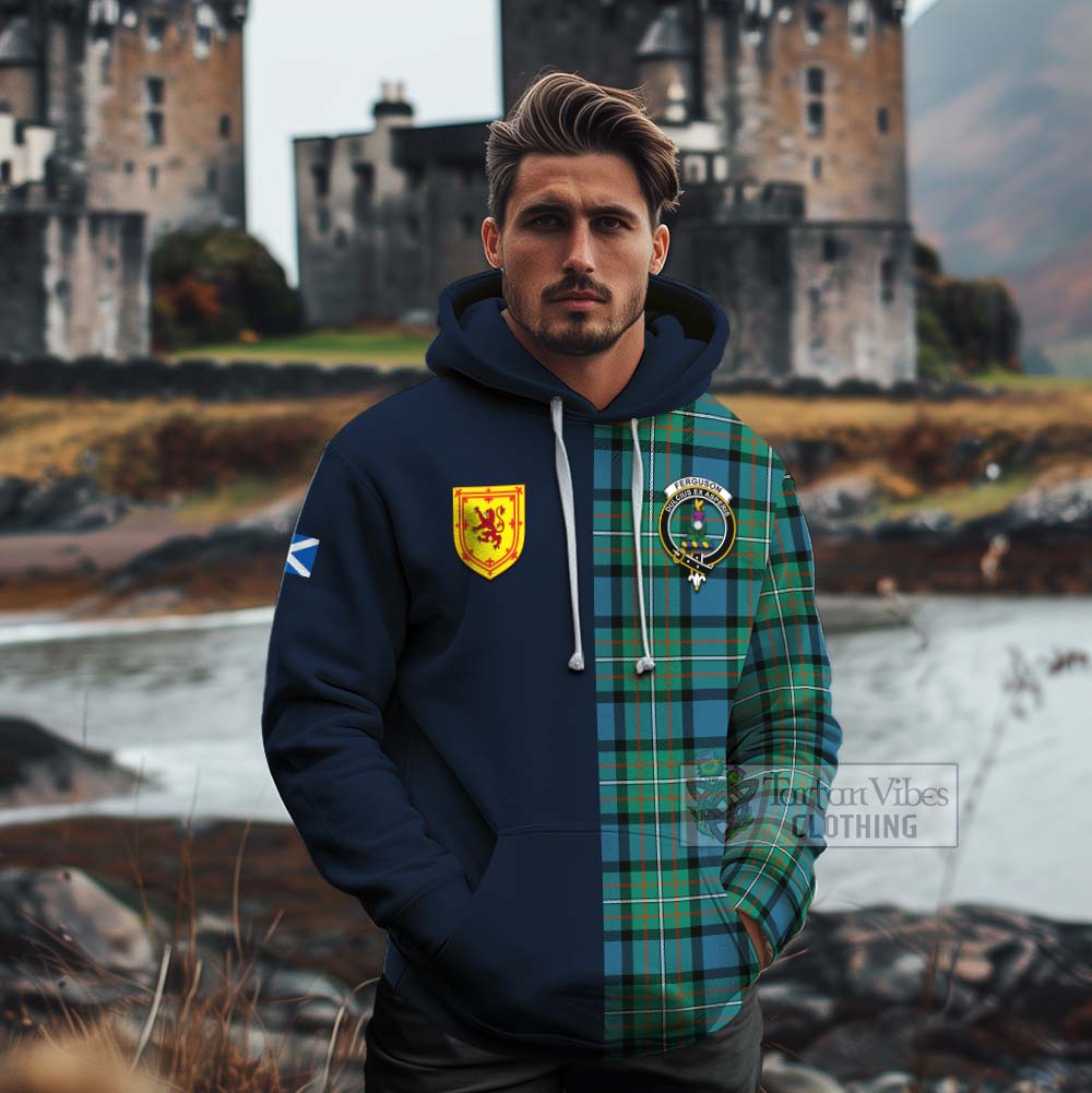 Tartan Vibes Clothing Ferguson (Fergusson) Tartan Cotton Hoodie Alba with Scottish Lion Royal Arm Half Style