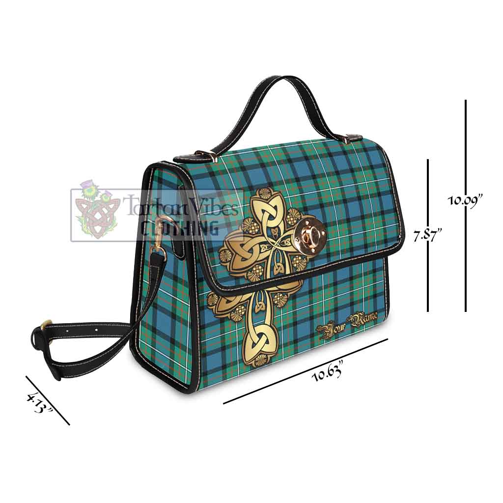 Tartan Vibes Clothing Ferguson (Fergusson) Tartan Waterproof Canvas Bag Golden Thistle Celtic Cross Style