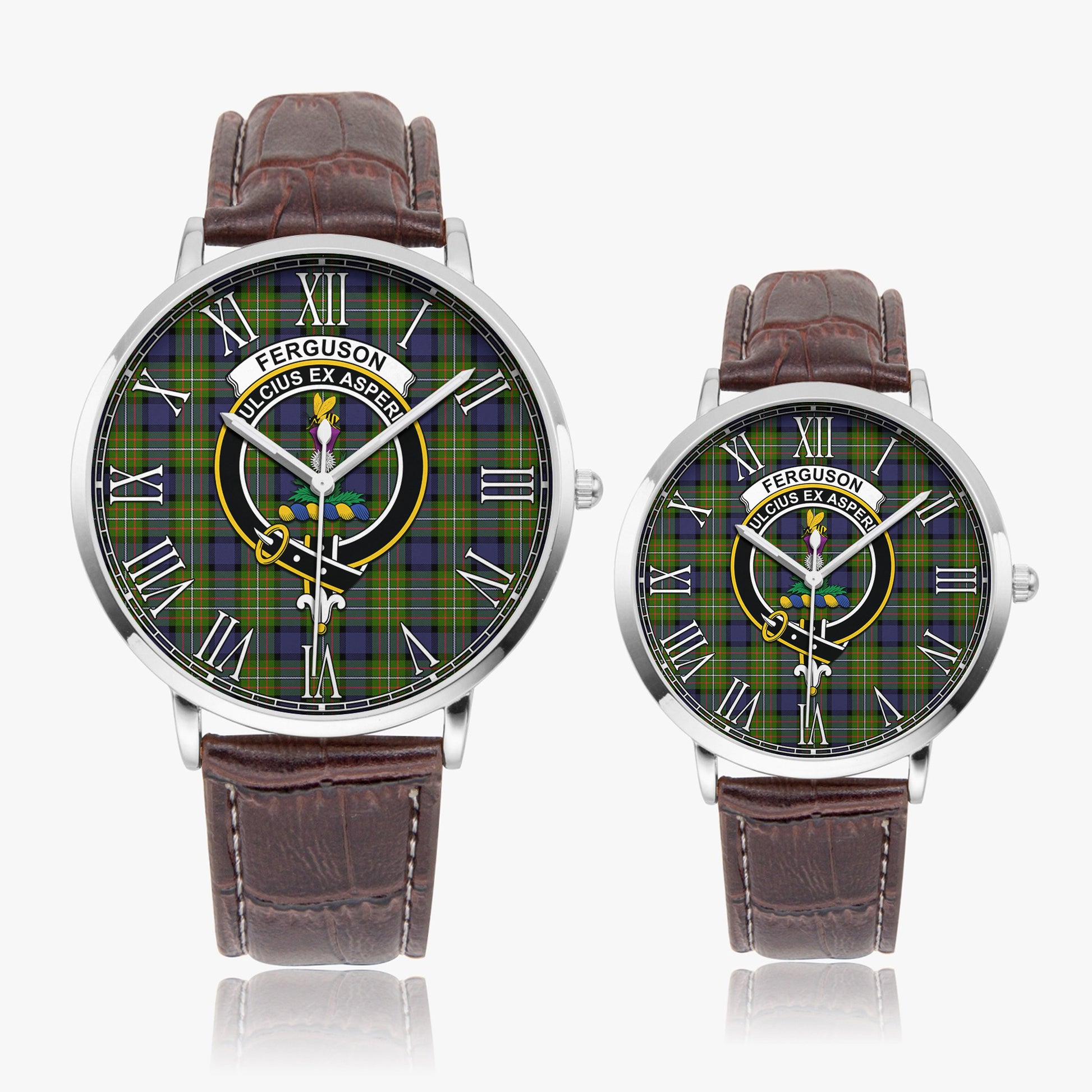 Ferguson Modern Tartan Family Crest Leather Strap Quartz Watch - Tartanvibesclothing