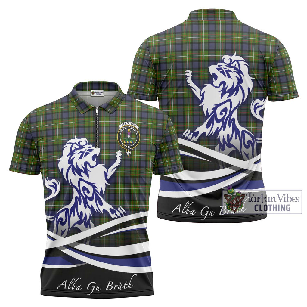 Ferguson Modern Tartan Zipper Polo Shirt with Alba Gu Brath Regal Lion Emblem Unisex - Tartanvibesclothing Shop