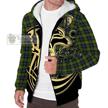 Ferguson Modern Tartan Sherpa Hoodie with Family Crest Celtic Wolf Style