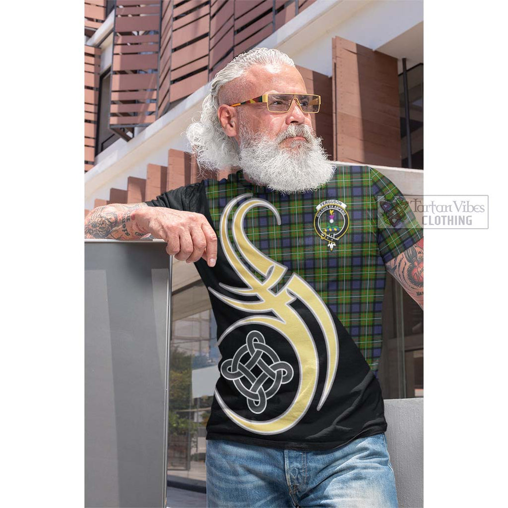 Tartan Vibes Clothing Ferguson Modern Tartan Cotton T-shirt with Family Crest and Celtic Symbol Style