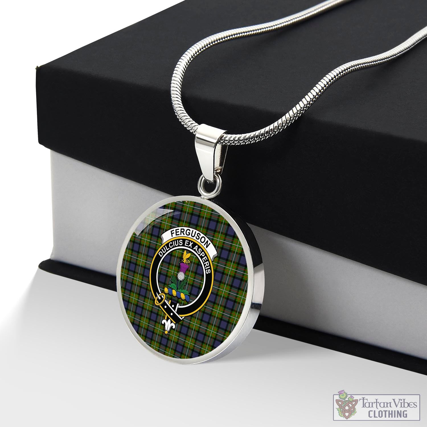 Tartan Vibes Clothing Ferguson Modern Tartan Circle Necklace with Family Crest