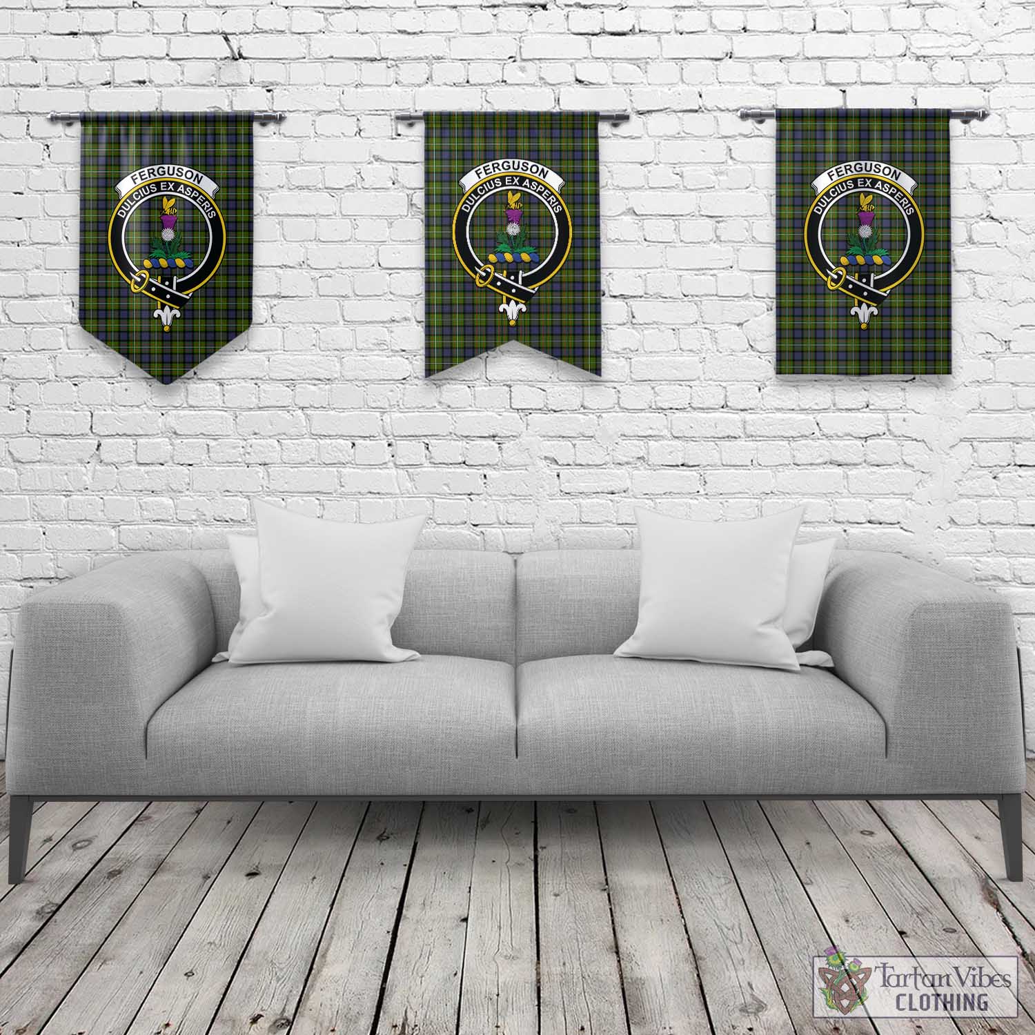 Tartan Vibes Clothing Ferguson Modern Tartan Gonfalon, Tartan Banner with Family Crest