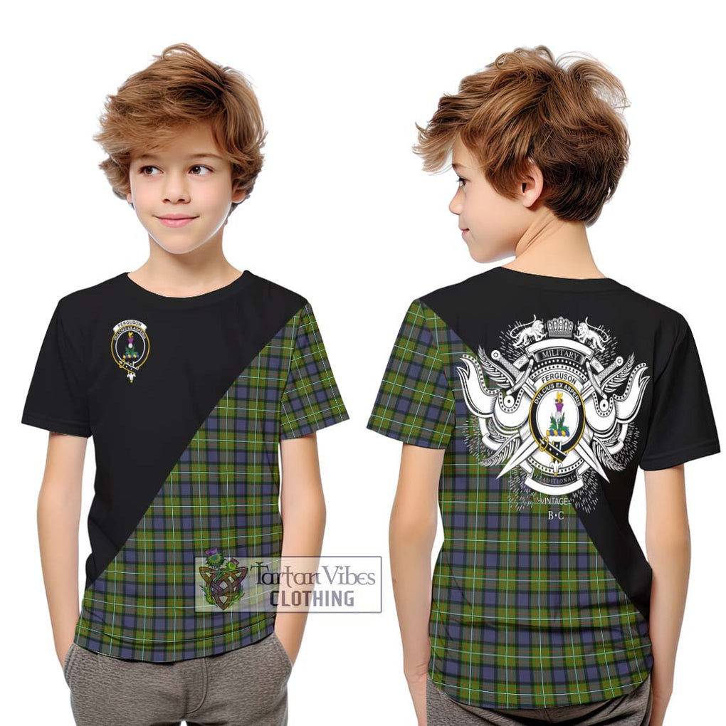 Ferguson Modern Tartan Kid T-Shirt with Family Crest and Military Logo Style Youth XL Size14 - Tartanvibesclothing Shop