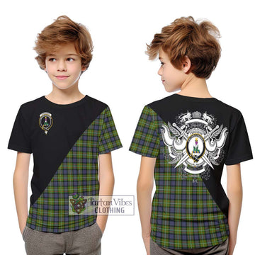 Ferguson Modern Tartan Kid T-Shirt with Family Crest and Military Logo Style