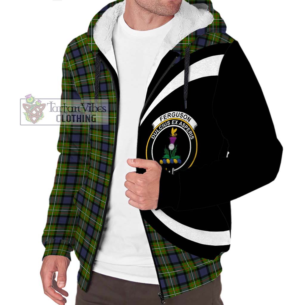 Ferguson Modern Tartan Sherpa Hoodie with Family Crest Circle Style Unisex S - Tartan Vibes Clothing