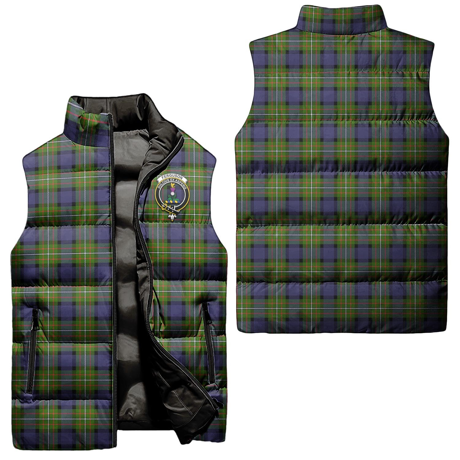 Ferguson Modern Tartan Sleeveless Puffer Jacket with Family Crest Unisex - Tartanvibesclothing