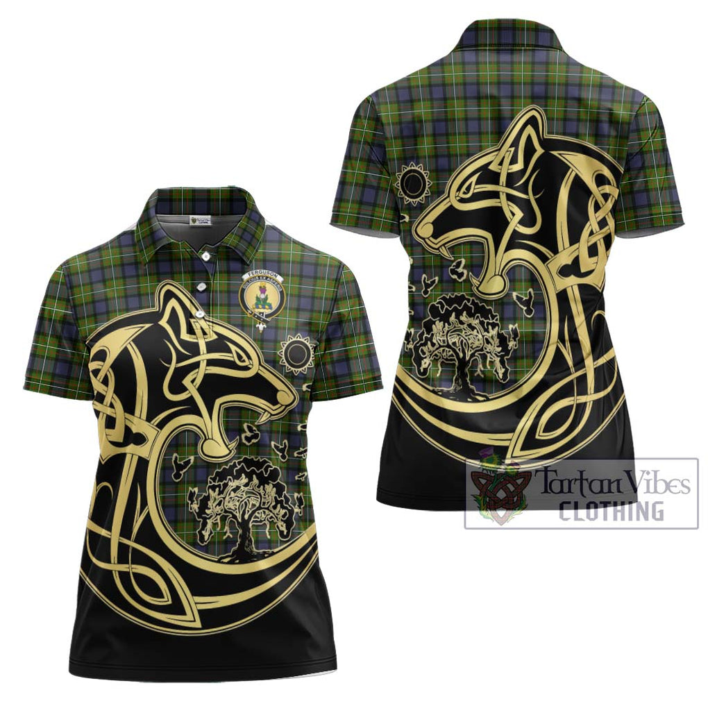 Ferguson Modern Tartan Women's Polo Shirt with Family Crest Celtic Wolf Style Women - Tartanvibesclothing Shop