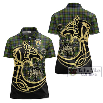 Ferguson Modern Tartan Women's Polo Shirt with Family Crest Celtic Wolf Style