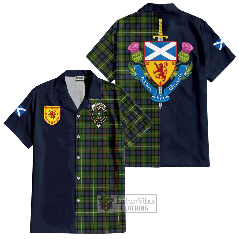 Tartan Vibes Clothing Ferguson Modern Tartan Short Sleeve Button Shirt with Scottish Lion Royal Arm Half Style