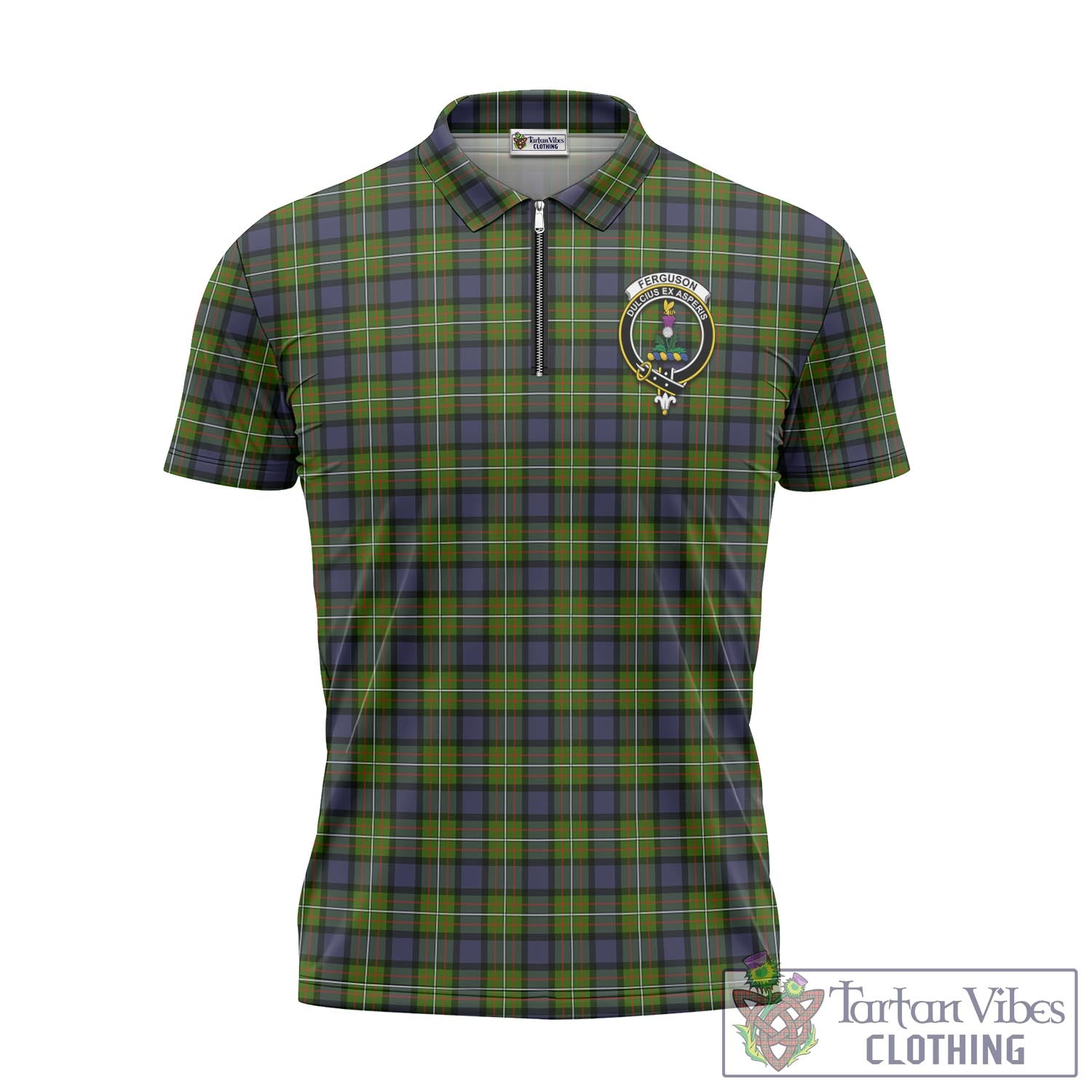 Tartan Vibes Clothing Ferguson Modern Tartan Zipper Polo Shirt with Family Crest