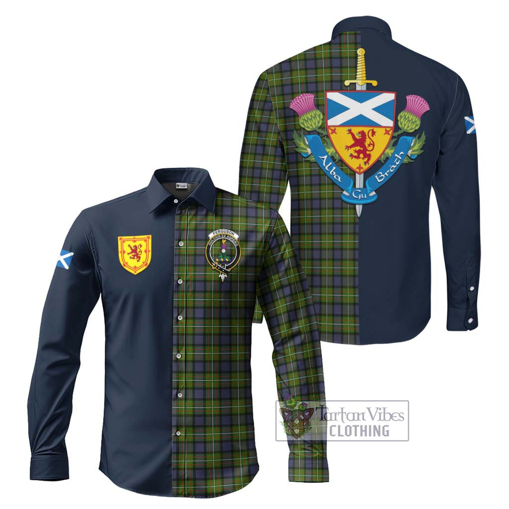 Tartan Vibes Clothing Ferguson Modern Tartan Long Sleeve Button Shirt with Scottish Lion Royal Arm Half Style