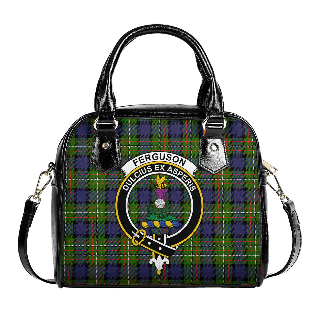 Ferguson Modern Tartan Shoulder Handbags with Family Crest One Size 6*25*22 cm - Tartanvibesclothing