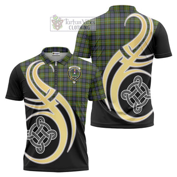 Ferguson Modern Tartan Zipper Polo Shirt with Family Crest and Celtic Symbol Style