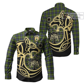 Ferguson Modern Tartan Long Sleeve Button Shirt with Family Crest Celtic Wolf Style