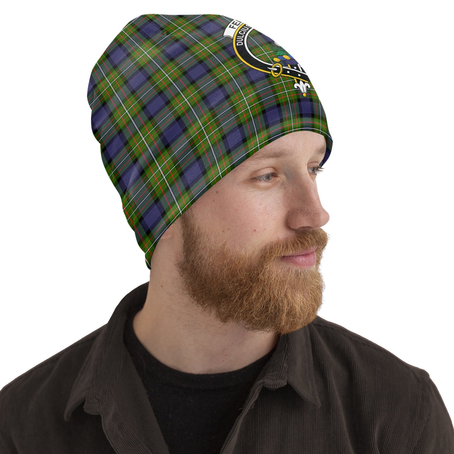 Ferguson Modern Tartan Beanies Hat with Family Crest One Size 10.5*10.2 inches - Tartan Vibes Clothing