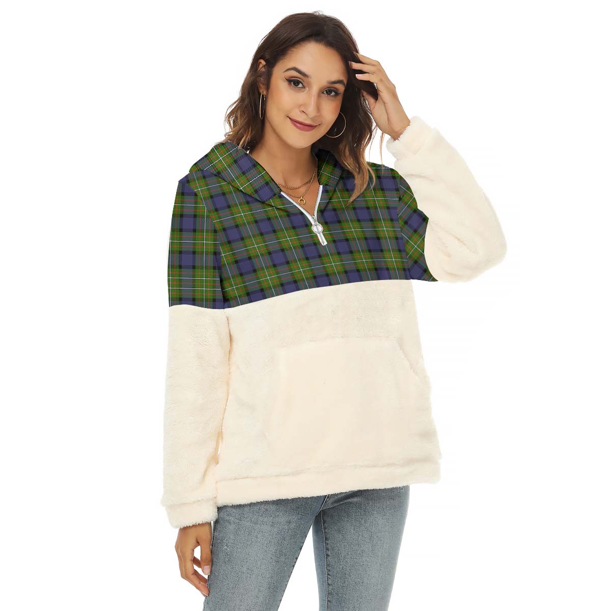 Ferguson Modern Tartan Women's Borg Fleece Hoodie With Half Zip Female - Tartanvibesclothing