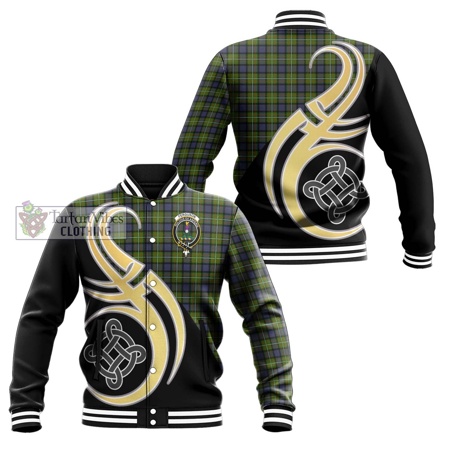 Ferguson Modern Tartan Baseball Jacket with Family Crest and Celtic Symbol Style Unisex - Tartan Vibes Clothing