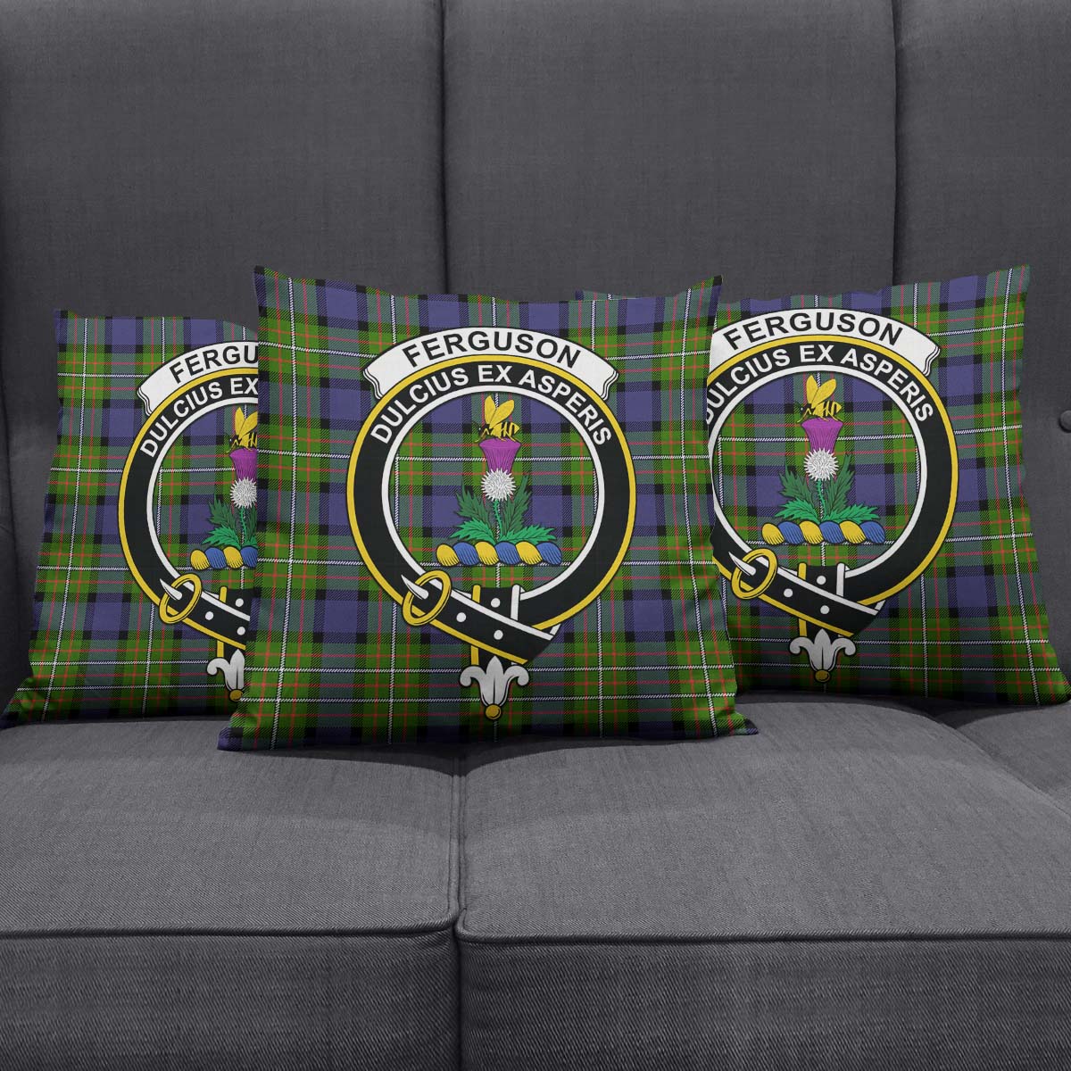 Ferguson Modern Tartan Pillow Cover with Family Crest Square Pillow Cover - Tartanvibesclothing