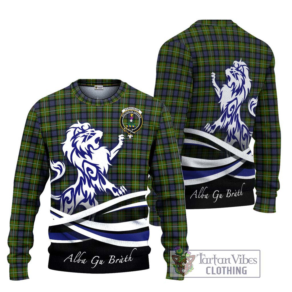 Ferguson Modern Tartan Knitted Sweater with Alba Gu Brath Regal Lion Emblem Unisex - Tartanvibesclothing Shop