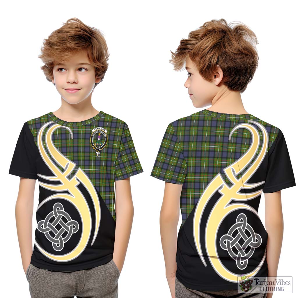 Ferguson Modern Tartan Kid T-Shirt with Family Crest and Celtic Symbol Style Youth XL Size14 - Tartan Vibes Clothing