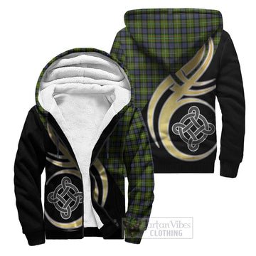 Ferguson Modern Tartan Sherpa Hoodie with Family Crest and Celtic Symbol Style