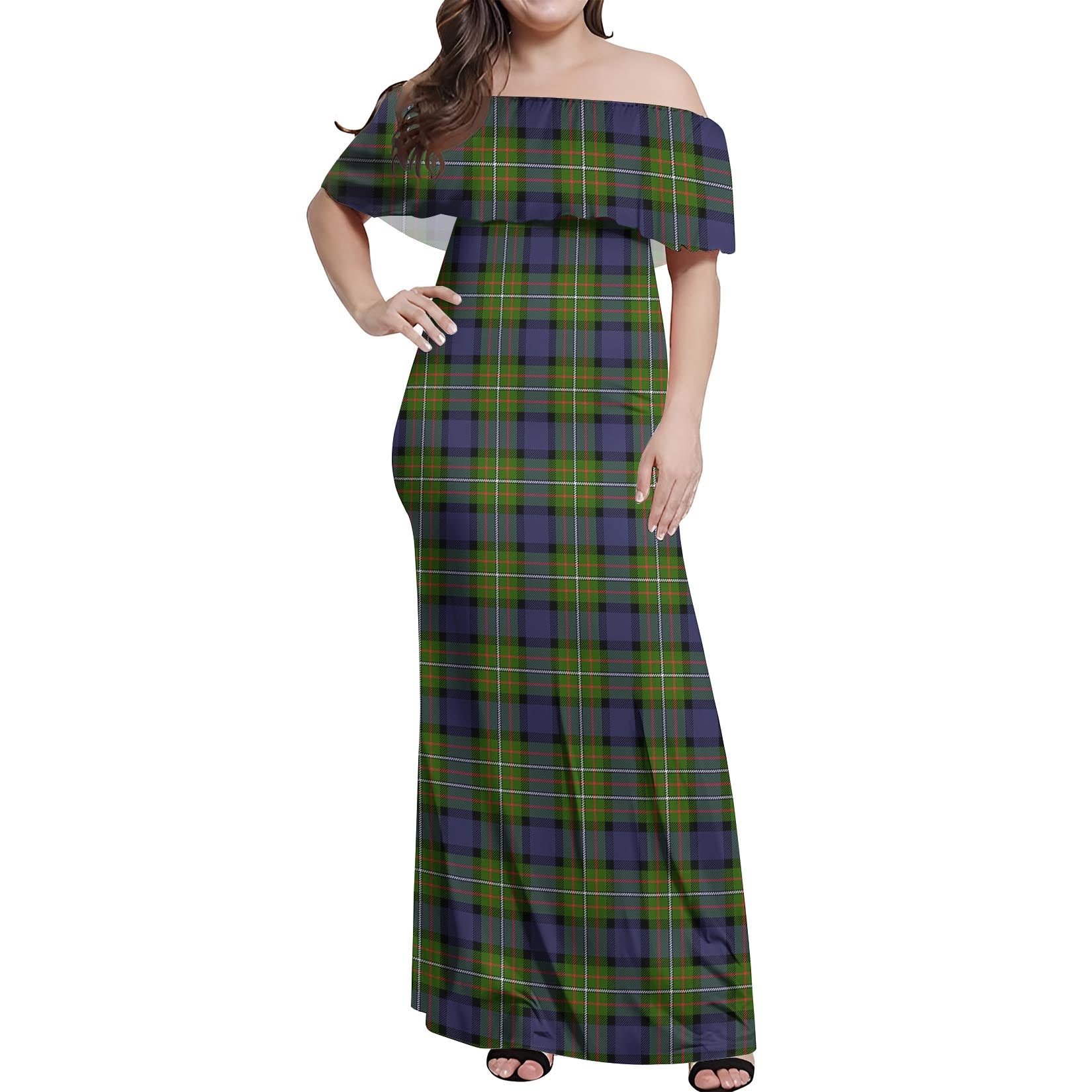 Ferguson Modern Tartan Off Shoulder Long Dress Women's Dress - Tartanvibesclothing