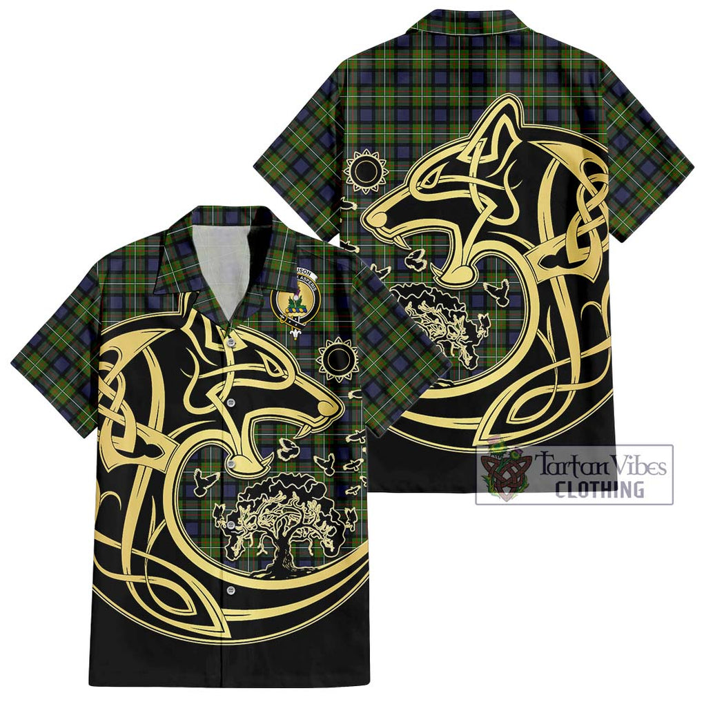 Ferguson Modern Tartan Short Sleeve Button Shirt with Family Crest Celtic Wolf Style Kid - Tartan Vibes Clothing