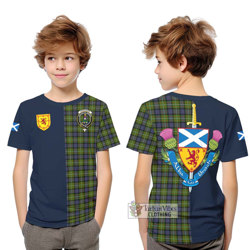 Tartan Vibes Clothing Ferguson Modern Tartan Kid T-Shirt with Scottish Lion Royal Arm Half Style