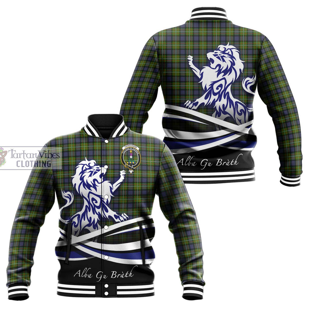 Ferguson Modern Tartan Baseball Jacket with Alba Gu Brath Regal Lion Emblem Unisex - Tartanvibesclothing Shop