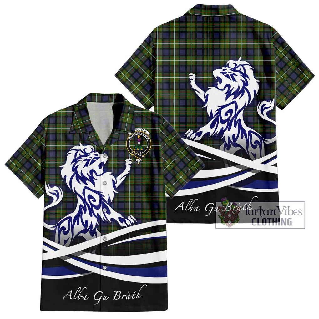 Ferguson Modern Tartan Short Sleeve Button Shirt with Alba Gu Brath Regal Lion Emblem Kid - Tartanvibesclothing Shop