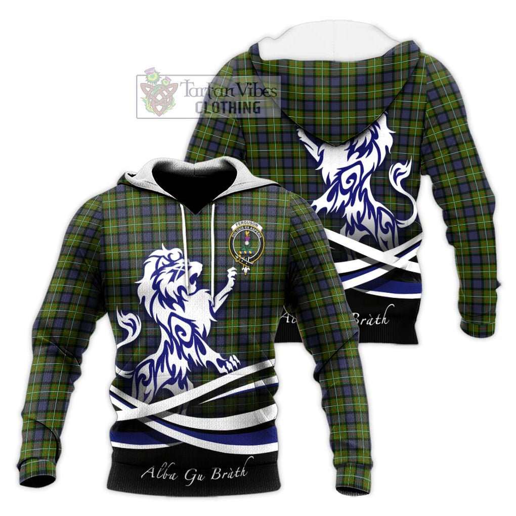 Ferguson Modern Tartan Knitted Hoodie with Alba Gu Brath Regal Lion Emblem Unisex Knitted Pullover Hoodie - Tartanvibesclothing Shop