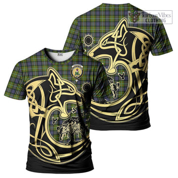 Ferguson Modern Tartan T-Shirt with Family Crest Celtic Wolf Style