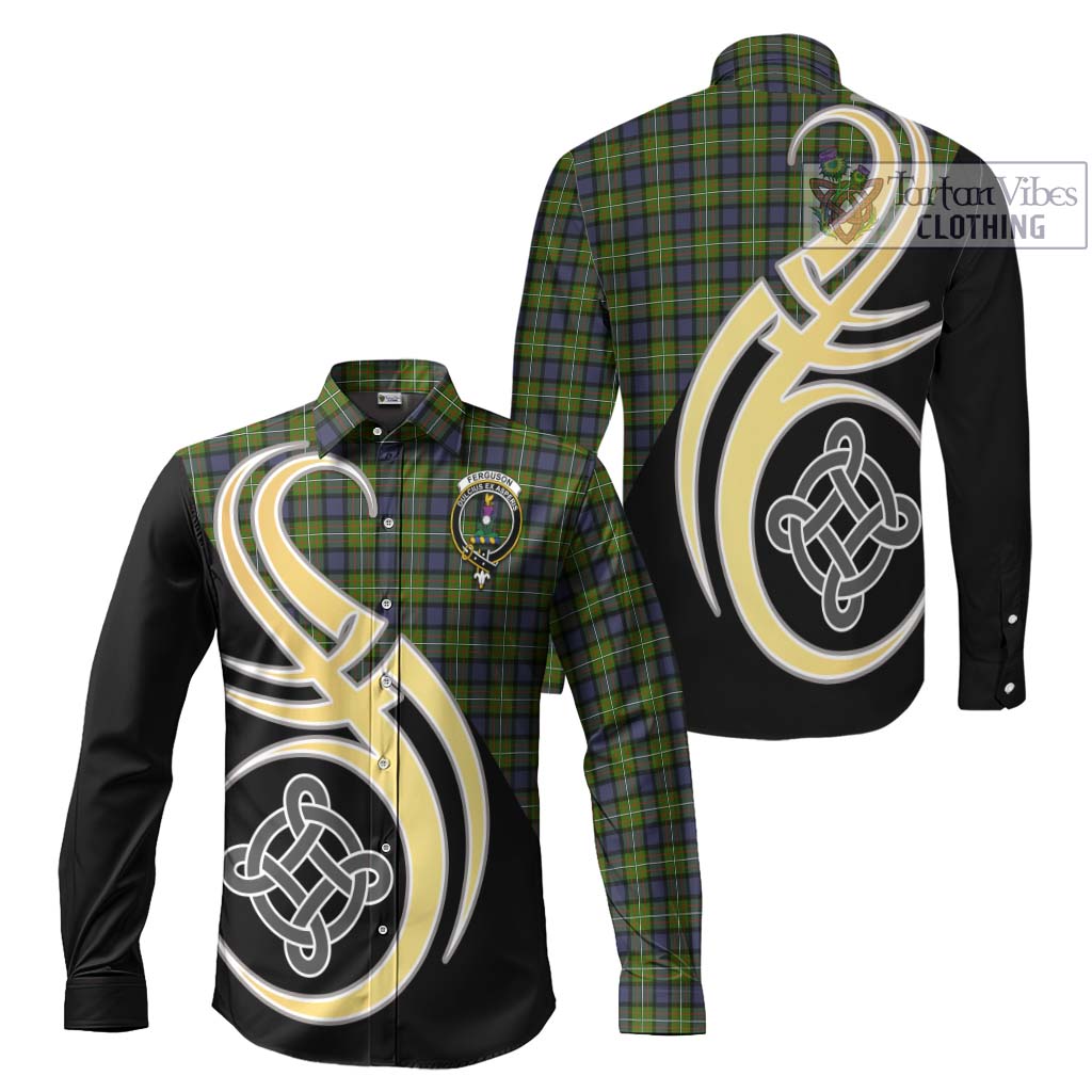 Ferguson Modern Tartan Long Sleeve Button Shirt with Family Crest and Celtic Symbol Style Men's Shirt S - Tartan Vibes Clothing