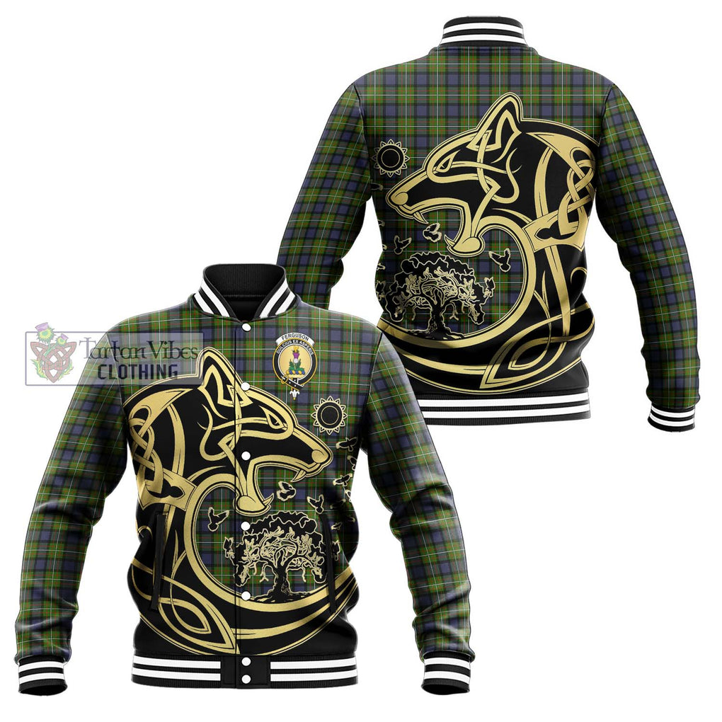 Ferguson Modern Tartan Baseball Jacket with Family Crest Celtic Wolf Style Unisex - Tartan Vibes Clothing