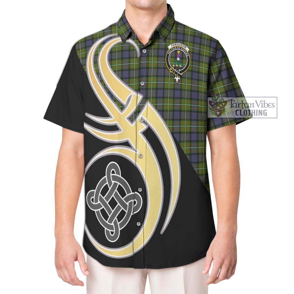 Ferguson Modern Tartan Short Sleeve Button Shirt with Family Crest and Celtic Symbol Style Kid - Tartan Vibes Clothing