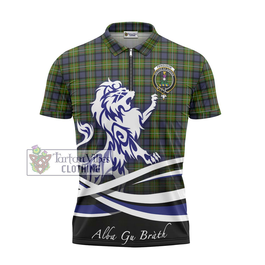 Ferguson Modern Tartan Zipper Polo Shirt with Alba Gu Brath Regal Lion Emblem - Tartanvibesclothing Shop