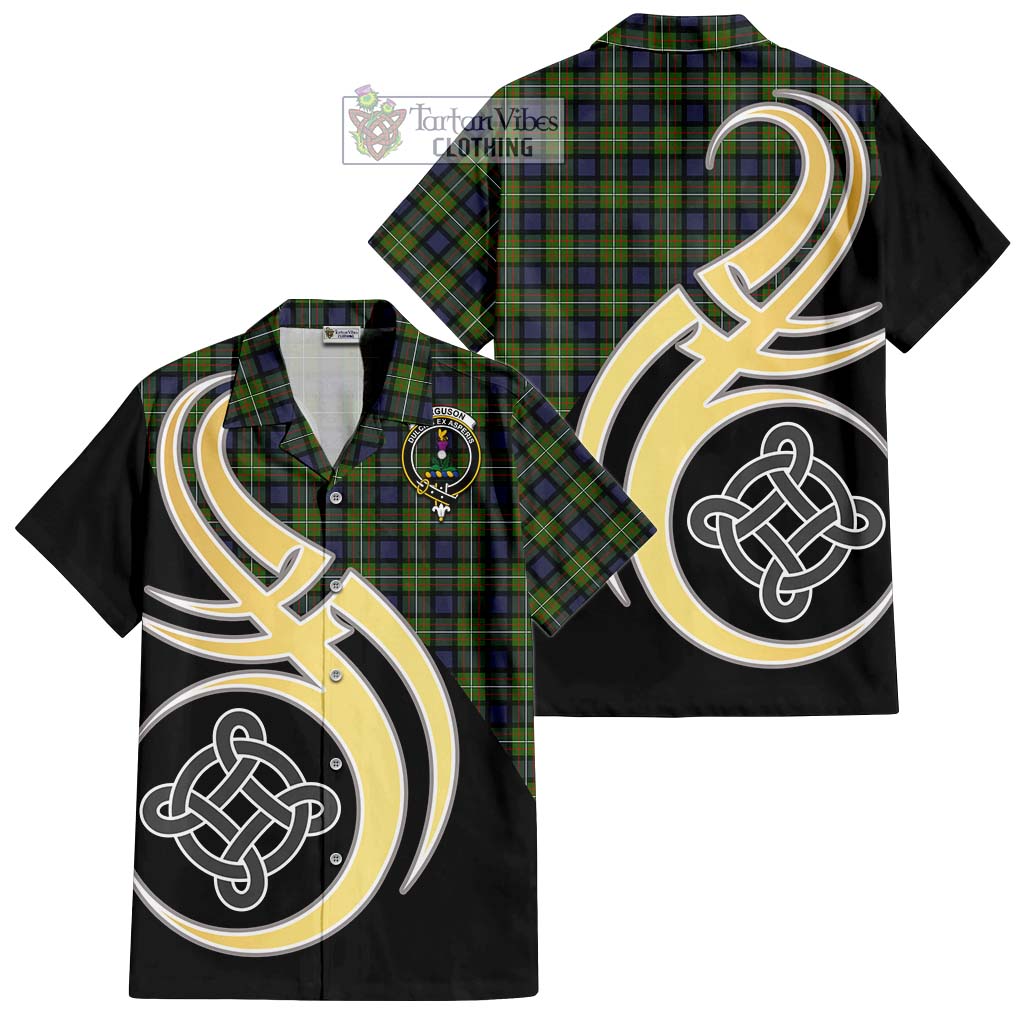 Ferguson Modern Tartan Short Sleeve Button Shirt with Family Crest and Celtic Symbol Style - Tartan Vibes Clothing