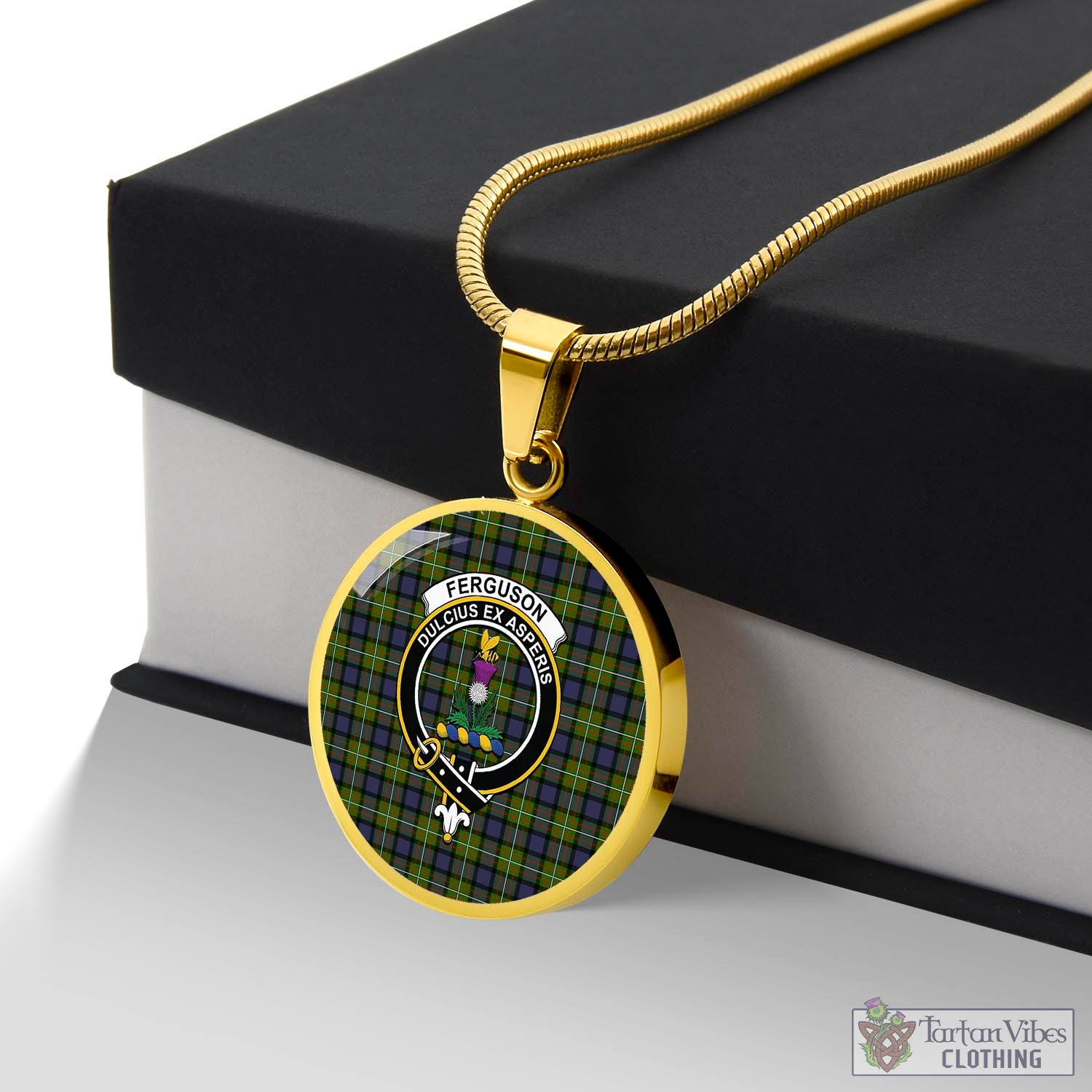 Tartan Vibes Clothing Ferguson Modern Tartan Circle Necklace with Family Crest