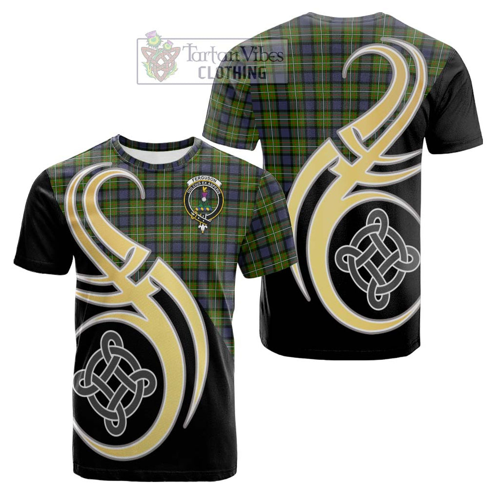 Tartan Vibes Clothing Ferguson Modern Tartan Cotton T-shirt with Family Crest and Celtic Symbol Style