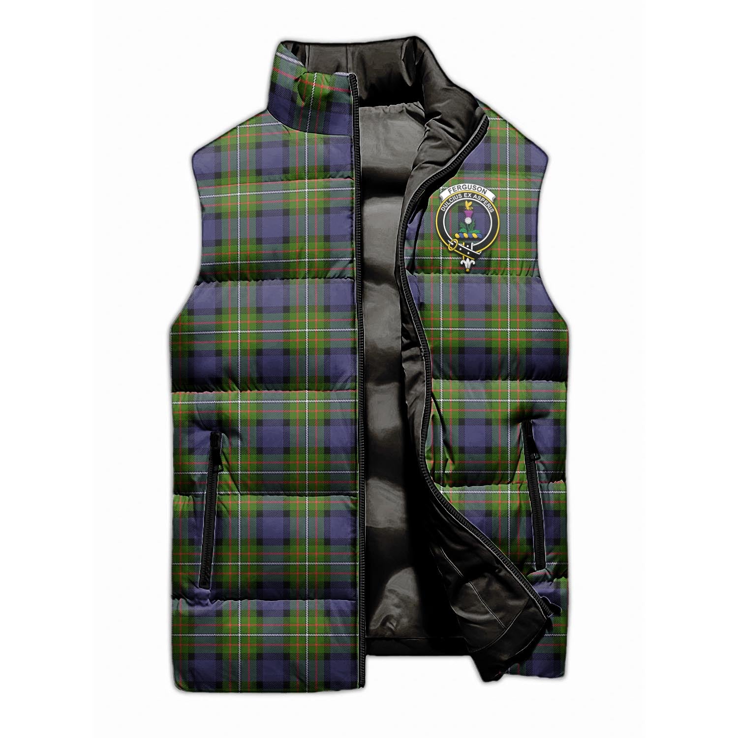 Ferguson Modern Tartan Sleeveless Puffer Jacket with Family Crest - Tartanvibesclothing