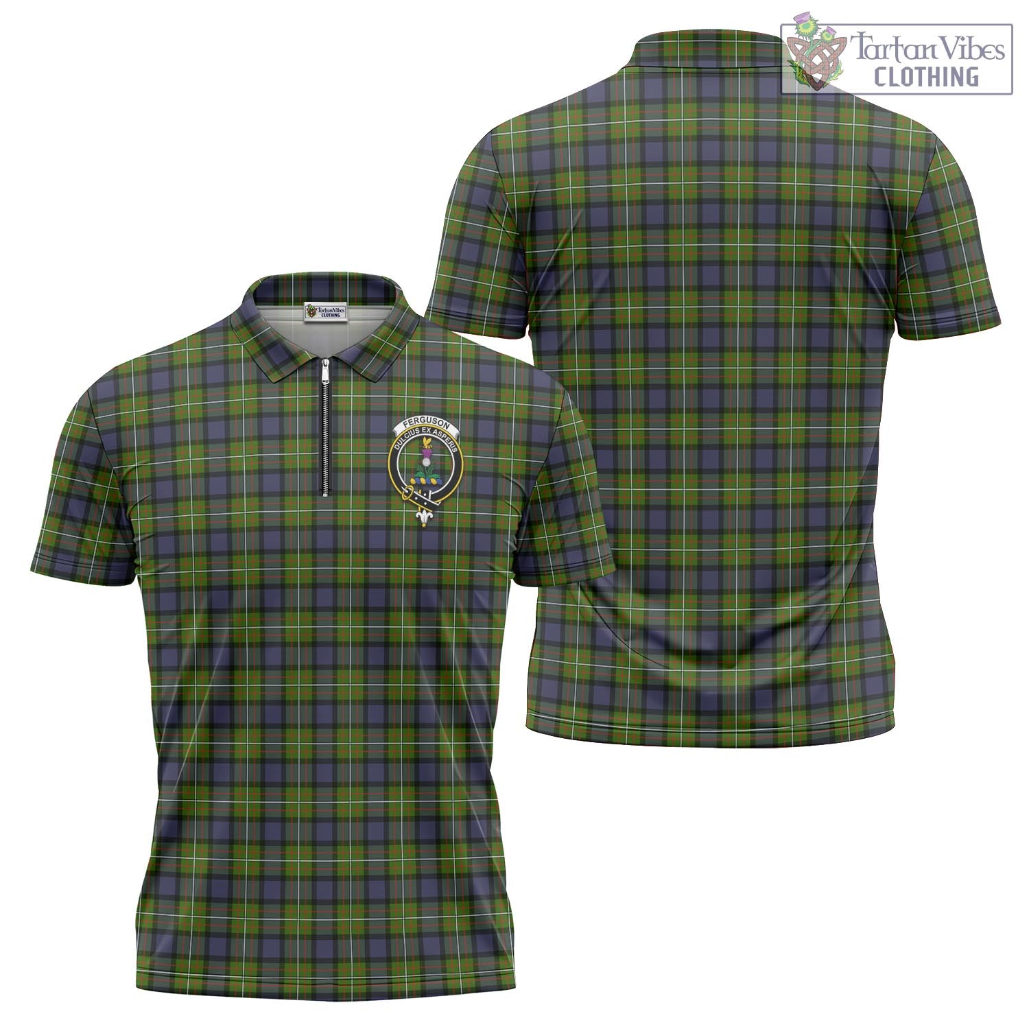 Tartan Vibes Clothing Ferguson Modern Tartan Zipper Polo Shirt with Family Crest