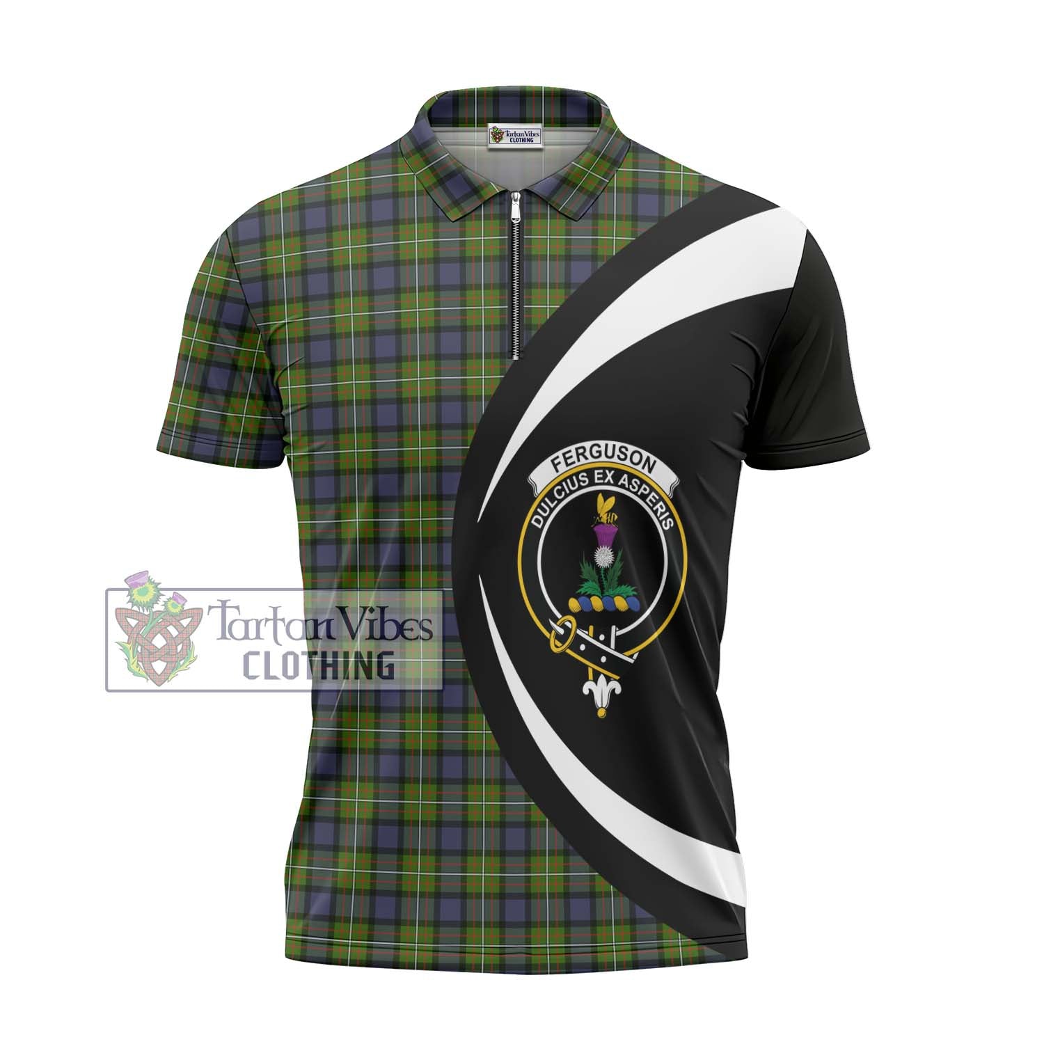 Tartan Vibes Clothing Ferguson Modern Tartan Zipper Polo Shirt with Family Crest Circle Style