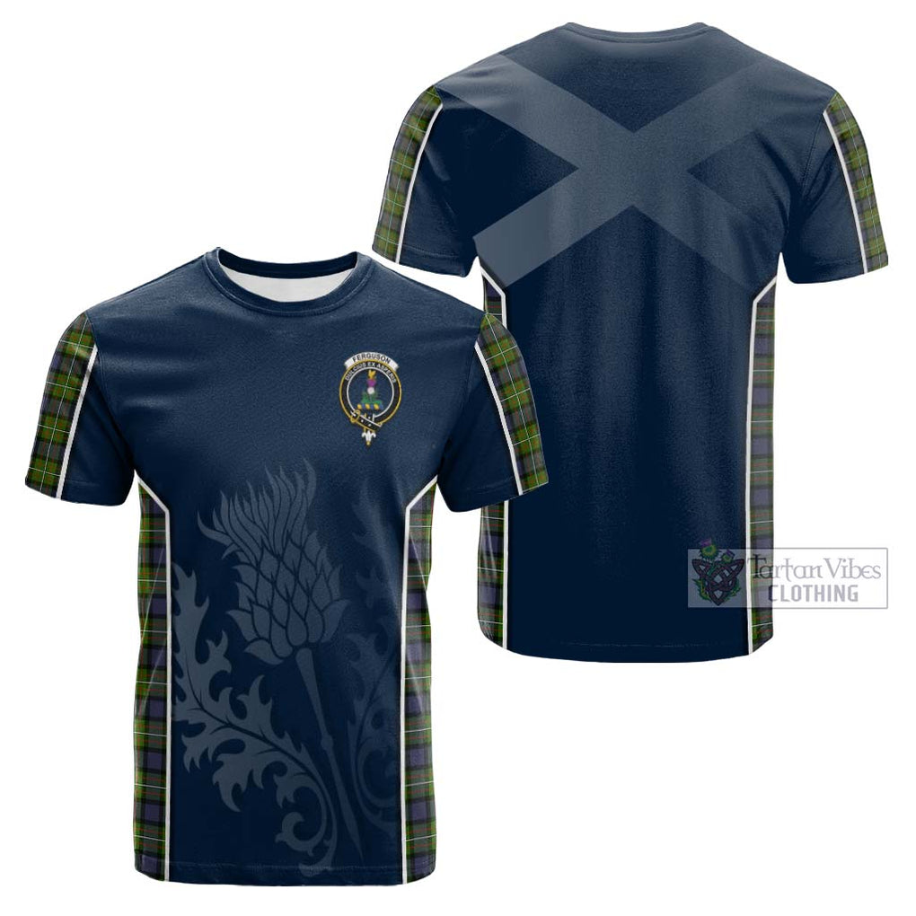 Tartan Vibes Clothing Ferguson Modern Tartan Cotton T-shirt with Family Crest and Scottish Thistle Vibes Sport Style